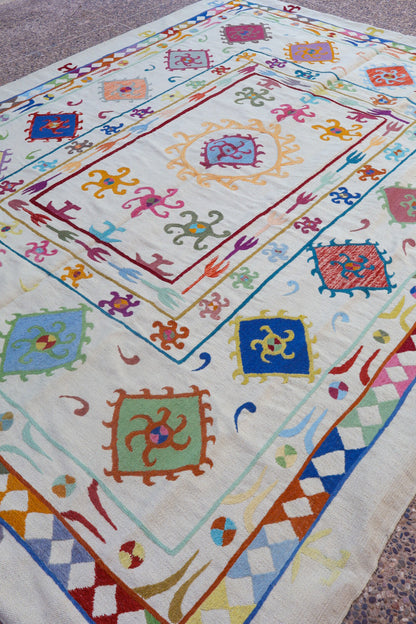 Kilim Afghan Suzani White Multicolor - Alfombra de 300 x 239 cm