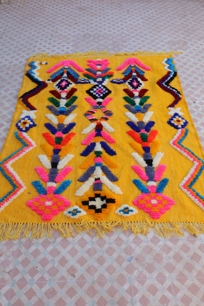 Bunter Berberteppich Sonnengelb Fluomuster- 190 x 142 cm Néda