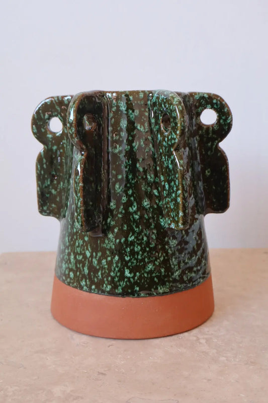 Vase Sculptural Bi Matières Vert Moucheté- SABI Néda