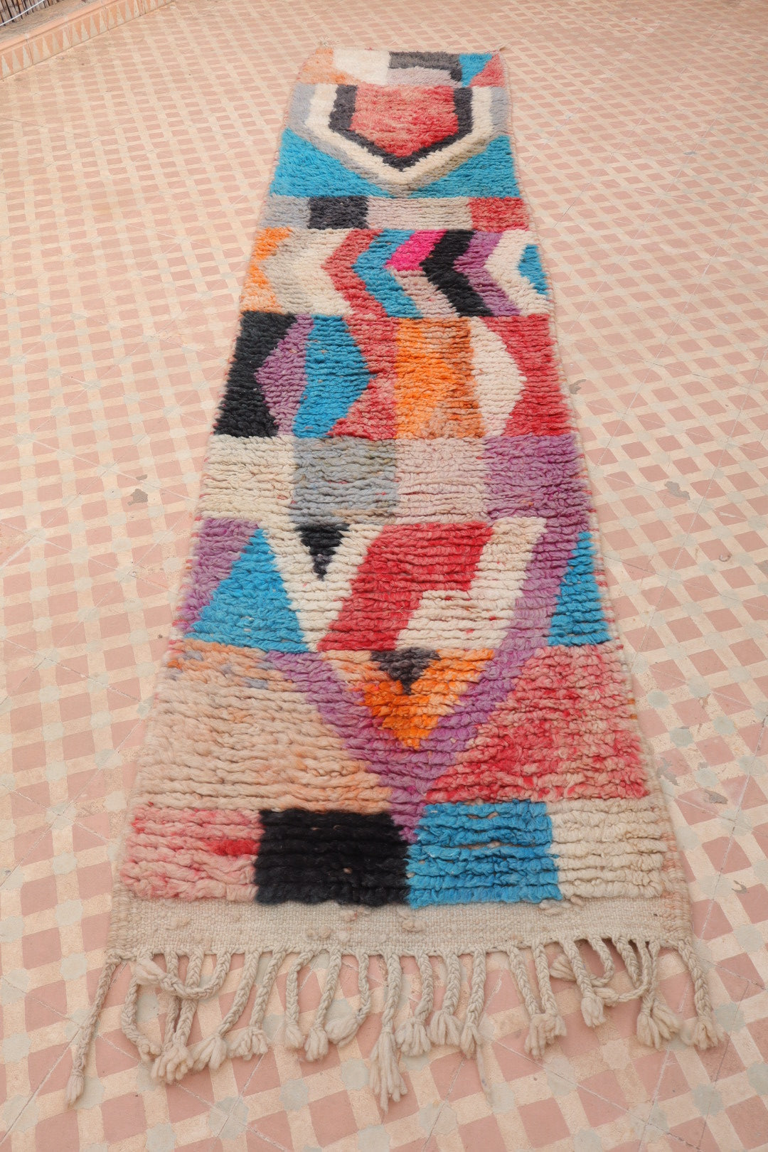 Tapis Berbère Couloir Boujad Motifs Multicolores  - 322 x 72 cm Néda