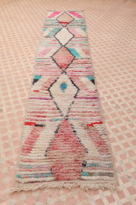 Tapis Couloir Boujad Marocain Coloré Losanges - 307 x 61 cm Néda