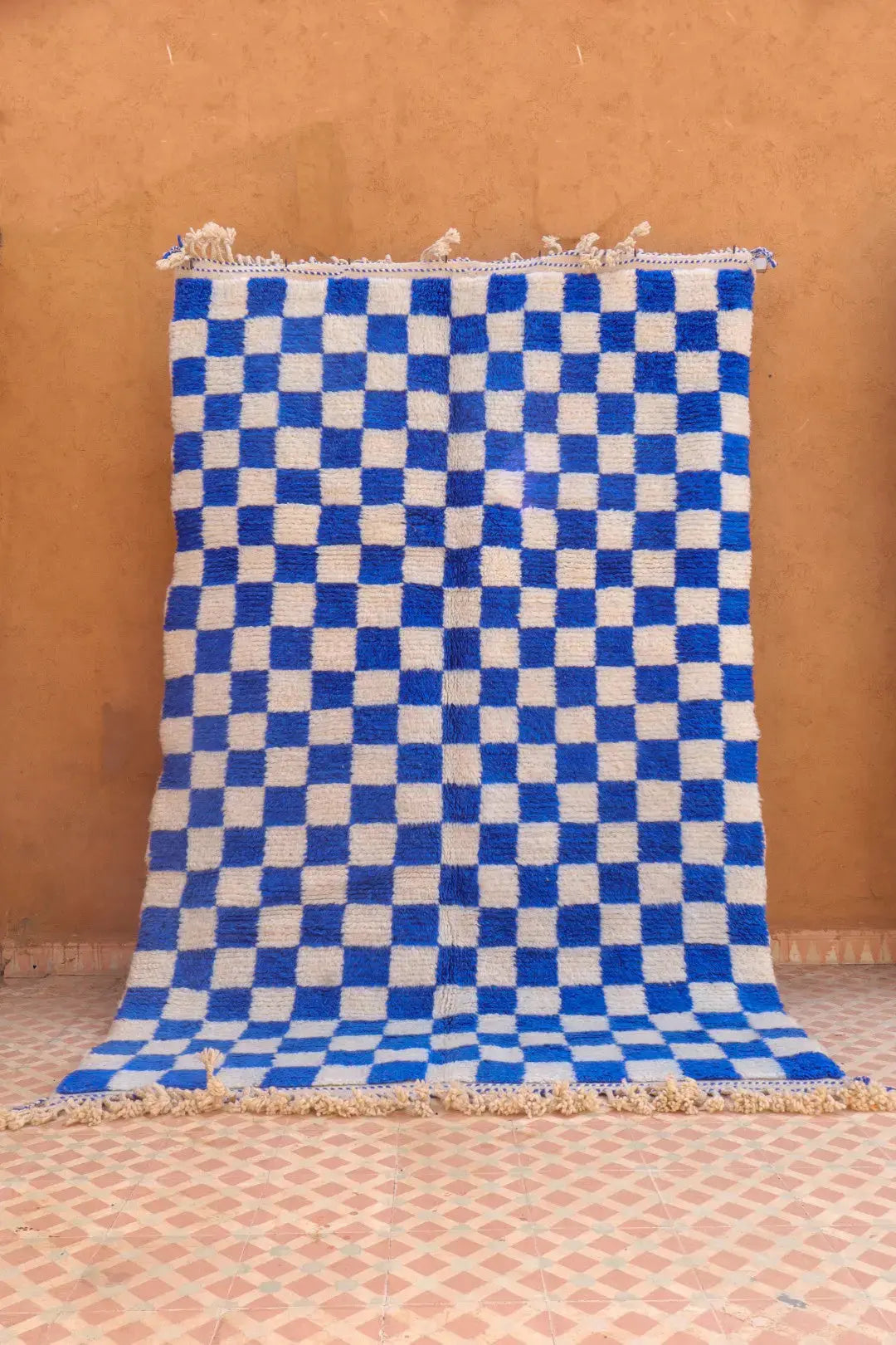 Alfombra Bereber a Cuadros Azul Klein Beni Ouarain Néda