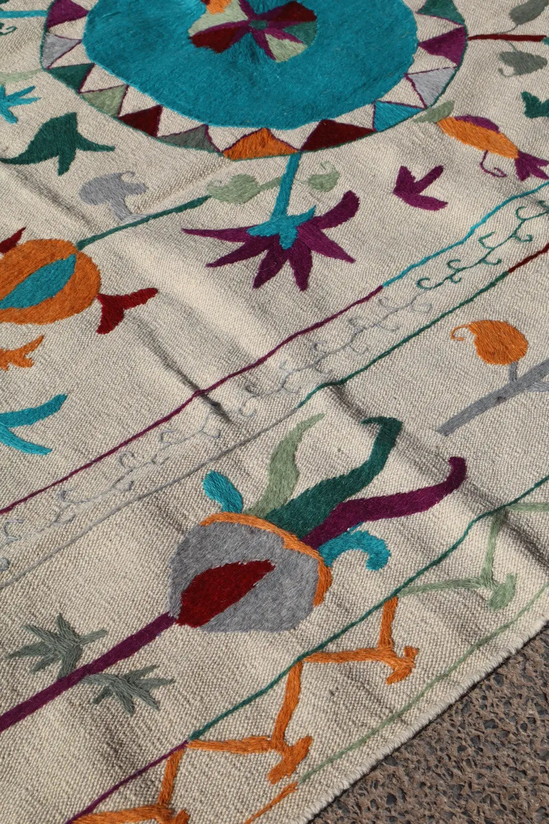 Tapis Kilim Suzani Blanc Bleu Multicolore – 240x 170 cm Néda