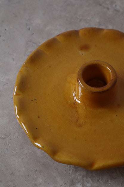 Handmade Ceramic Candleholder Yellow Serrated Plate "NÉNUPHAR