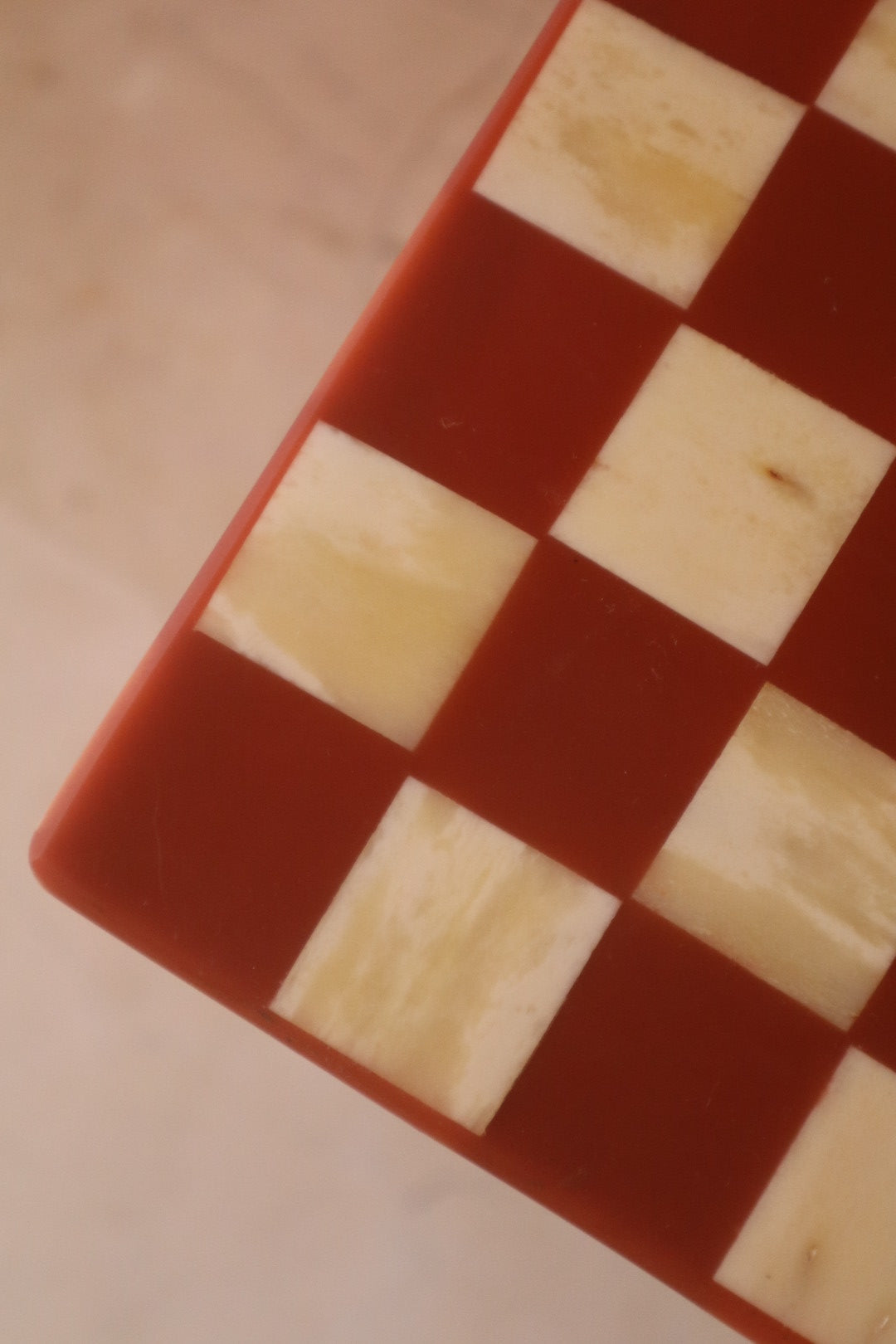 Checkerboard Cube in Bone and Terracotta Resin - “MAT"