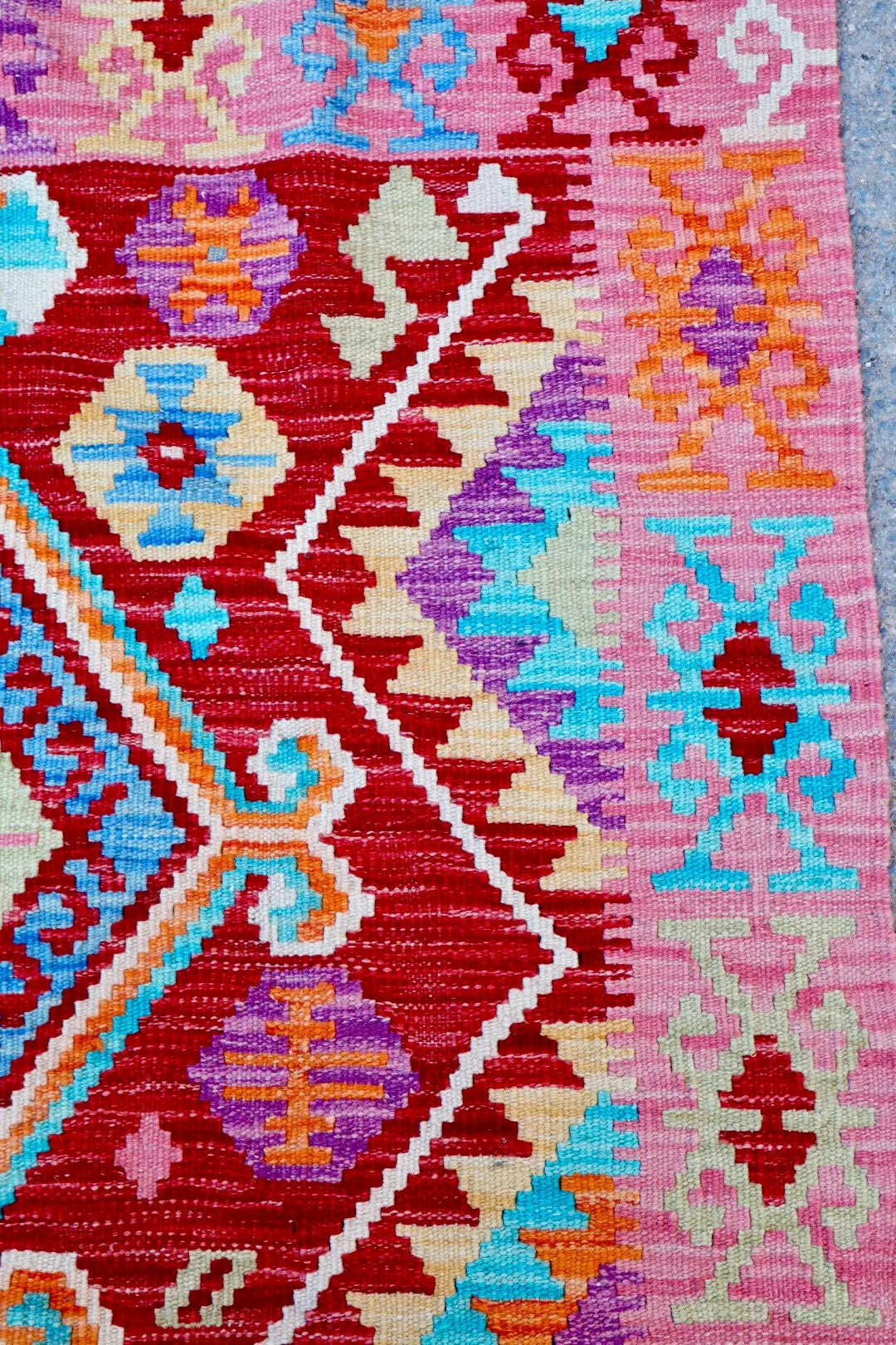 Tapis Kilim Afghan Traditionnel Rouge Rose - 178 x 125 cm Néda