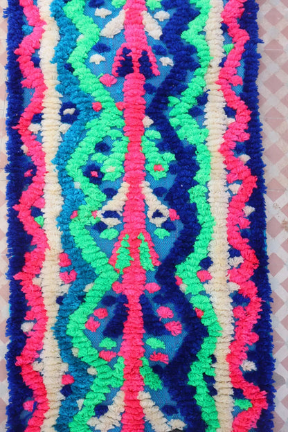 Tapis Berbère Couloir Azilal Bleu à Motifs Reliefs Fluo - 286 x 75 cm Néda