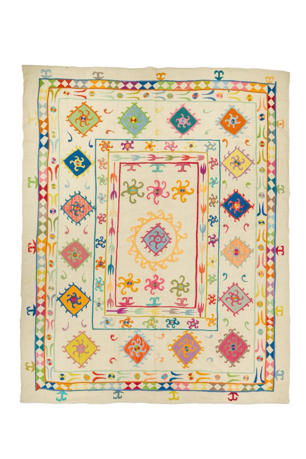 Grand tapis kilim suzani tapis kilim suzani fait main tapis tissé à plat blanc à motifs multicolore tapis de salon kilim tapis persan kilim moderne 