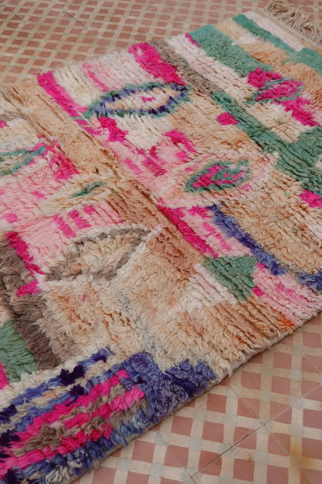 Alfombra Bereber Boujad Colorida Beige Turquesa Rosa - 233 × 142 cm Néda