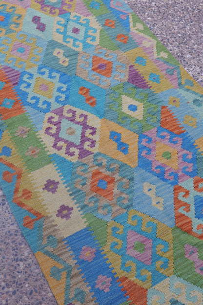 Corredor multicolor tradicional alfombra kilim - 299 x 88 cm