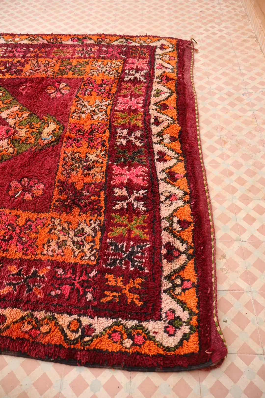 Tapis Berbère Boujaad Antique Bordeaux Orange - 392 x 204 cm Néda