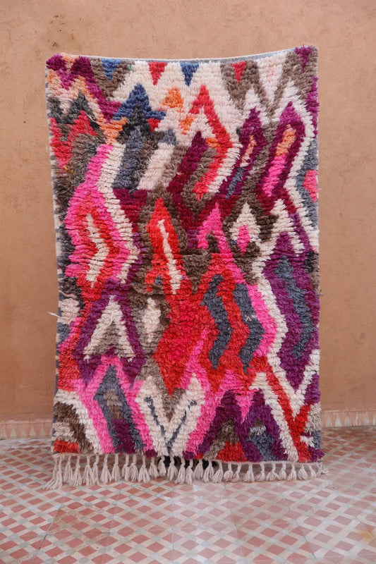 Tapis Berbère Boujad Coloré Violet Rose Rouge  - 105 × 160 cm Néda