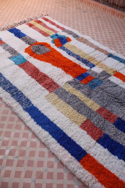 Tapis Berbère Azilal Écru Lignes Colorées- 249 x 157  cm Néda