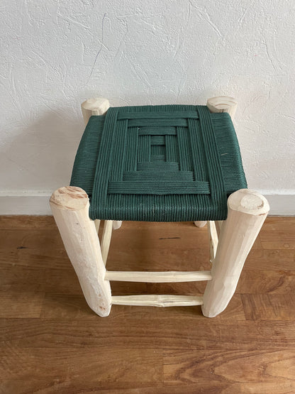 Berber wooden Moroccan stools with a colorful nylon seat