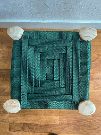 Berber wooden Moroccan stools with a colorful nylon seat