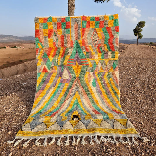 Multicolored yellow colored Berber Berber Berber carpet - 240 x 153 cm