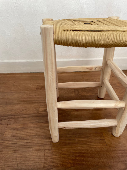 Berber wooden Moroccan stools with a colorful nylon seat