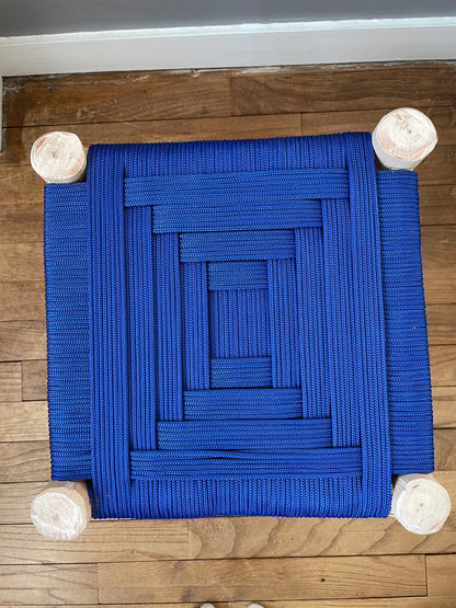 Berber wooden Moroccan stools with a colorful nylon seat