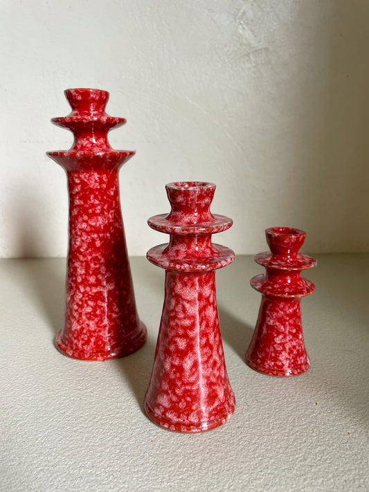 trio de bougeoirs marocain en céamiques, bougeoirs rouges en céramique faits-main 