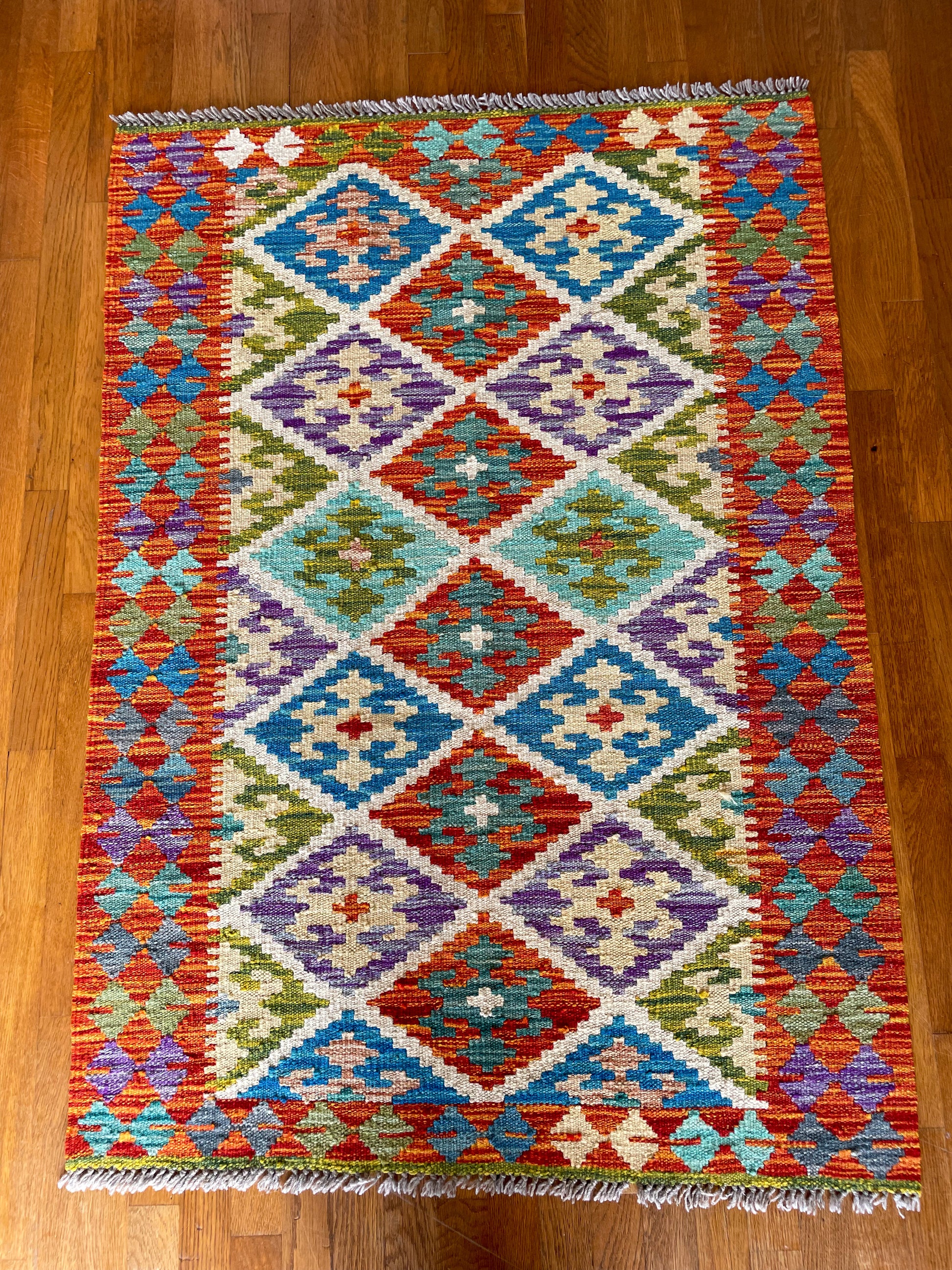 Tappeti kilim tradizionali blu verde colorato viola rosso - 121 x 85 cm