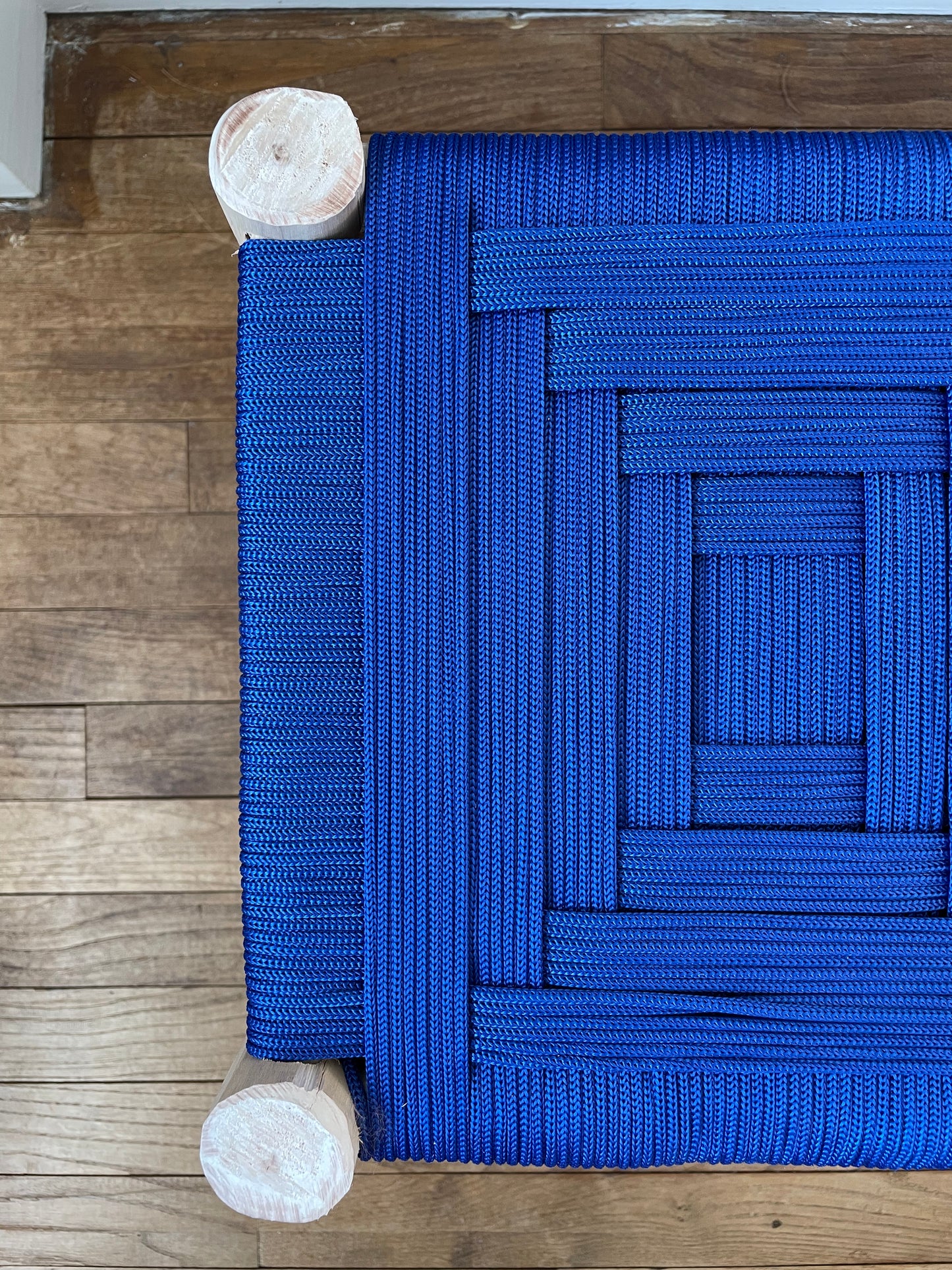 Berber wooden Moroccan stools with a colorful nylon seat