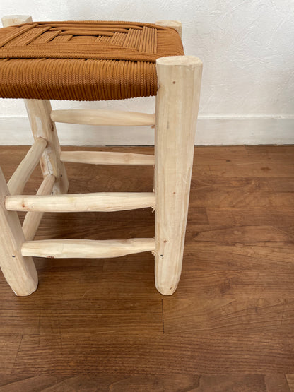 Berber wooden Moroccan stools with a colorful nylon seat