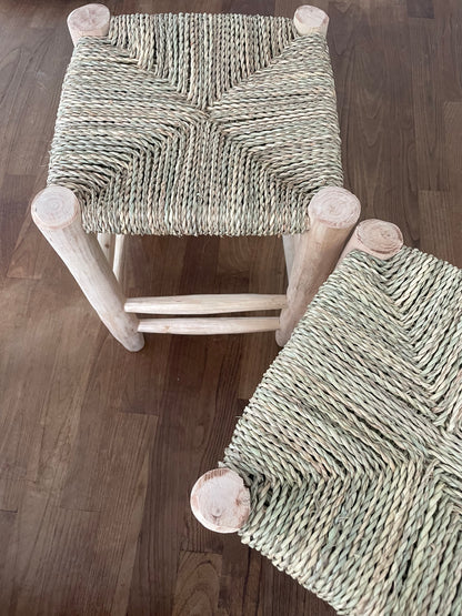 Tabouret marocain berbère en bois et osier