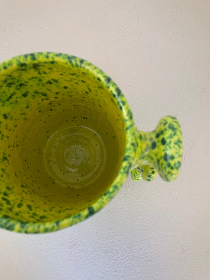 Abstract vase in yellow speckled green ceramic